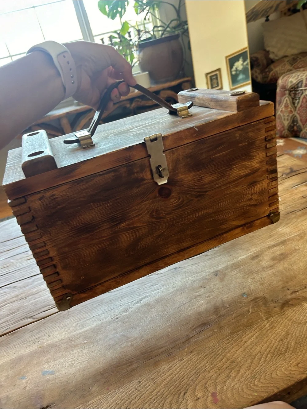 Rustic handmade VTG vintage Wooden Storage Box - Brown 14.5” x 7.5” x 7.5”